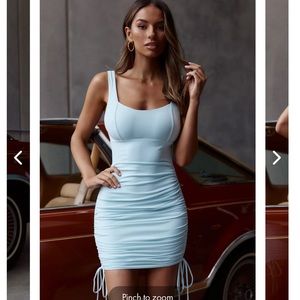 Selfie leslie sky blue baby blue ruched bodycon dress